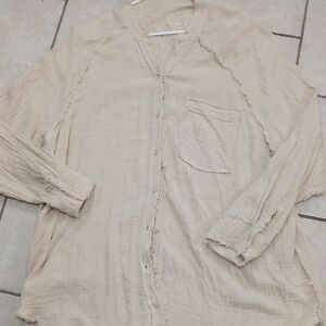 AERIE Womens Size XL Cream Boho Button Down Shirt